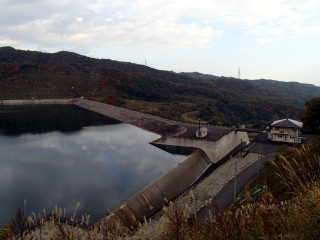 ダム湖は静かに水を湛えています。