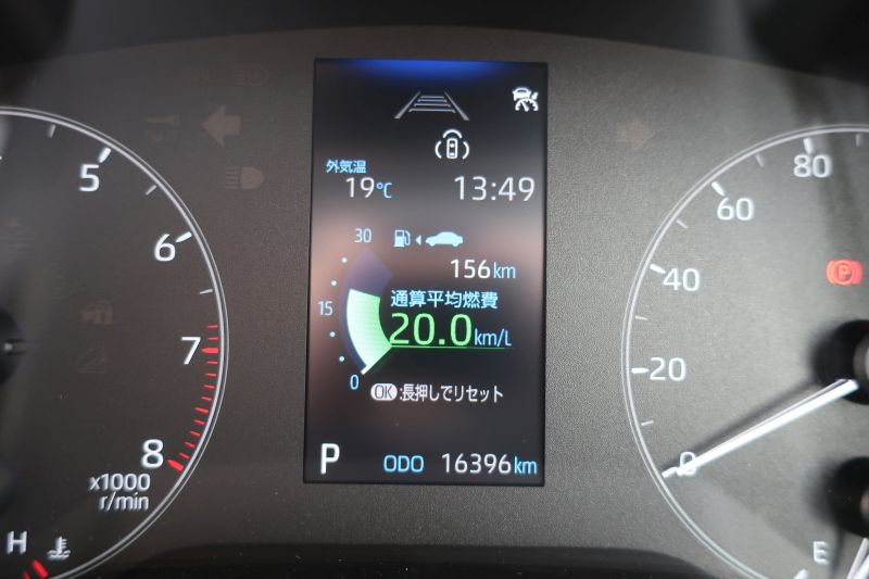 レンタカー返却時のメーター。燃費は20.0km/Lを表示している。